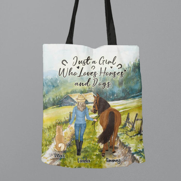 Personalized Horse And Dog Canvas Bag - Up to 2 Horses And 4 Dogs - Best Gift For Horse/Dog Lover - Just A Girl Who Loves Horses And Dogs
