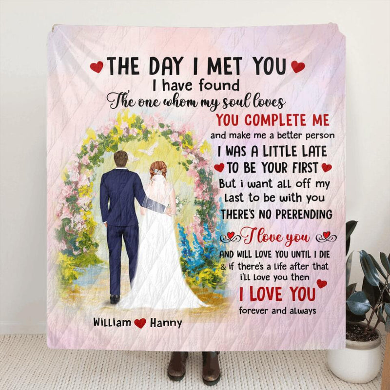 Personalized Wedding Fleece/Quilt Blanket - Wedding Gifts For Couples - Up to 4 Dogs - The Day I Met You