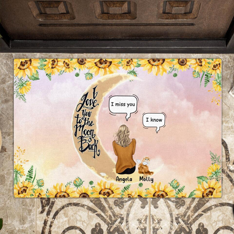 Personalized Memorial Cat Sun Flower Doormat - Up to 6 Cats - Memorial Gift Idea For Cat Lover - I Love You To The Moon And Back