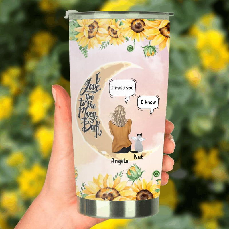 Personalized Memorial Cat Sun Flower Tumbler - Up to 6 Cats - Memorial Gift Idea For Cat Lover - I Love You To The Moon And Back