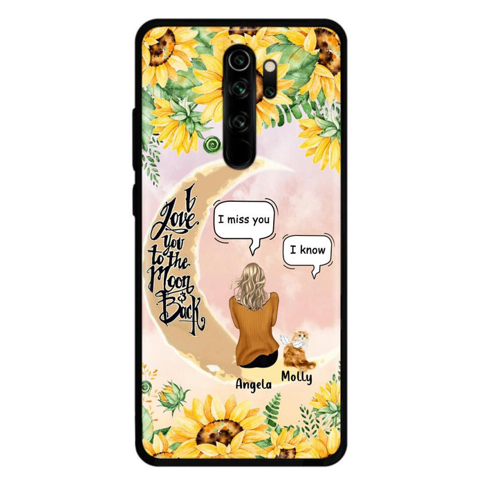 Custom Personalized Memorial Cat Sun Flower Phone Case - Upto 6 Cats - Memorial Gift Idea For Cat Lover - I Love You To The Moon And Back - Case For Xiaomi, Oppo And Huawei