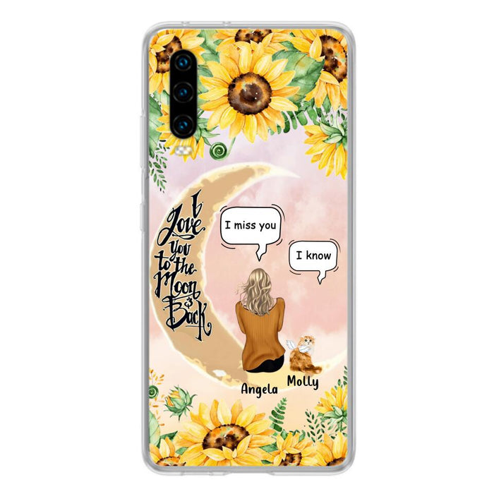 Custom Personalized Memorial Cat Sun Flower Phone Case - Upto 6 Cats - Memorial Gift Idea For Cat Lover - I Love You To The Moon And Back - Case For Xiaomi, Oppo And Huawei