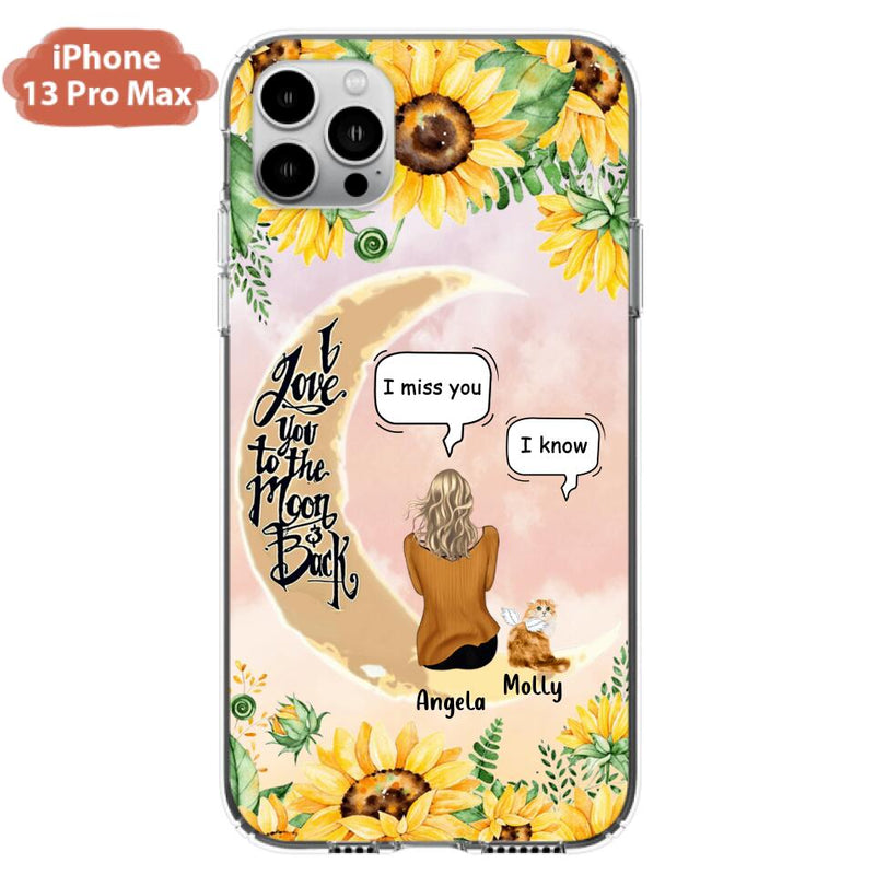 Personalized Memorial Cat Sun Flower Phone Case - Up to 6 Cats - Memorial Gift Idea For Cat Lover - I Love You To The Moon And Back - Case For iPhone And Samsung