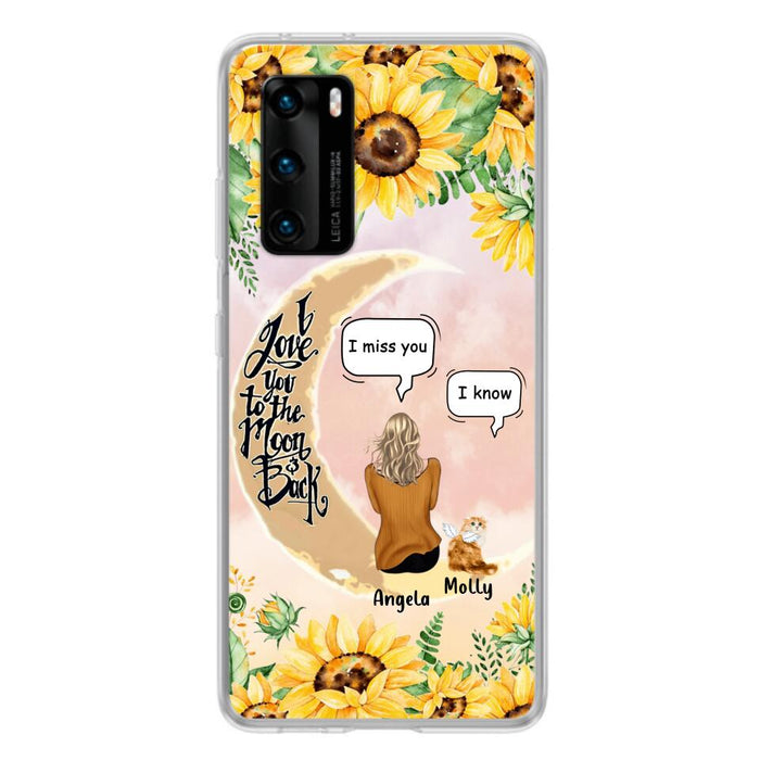 Custom Personalized Memorial Cat Sun Flower Phone Case - Upto 6 Cats - Memorial Gift Idea For Cat Lover - I Love You To The Moon And Back - Case For Xiaomi, Oppo And Huawei