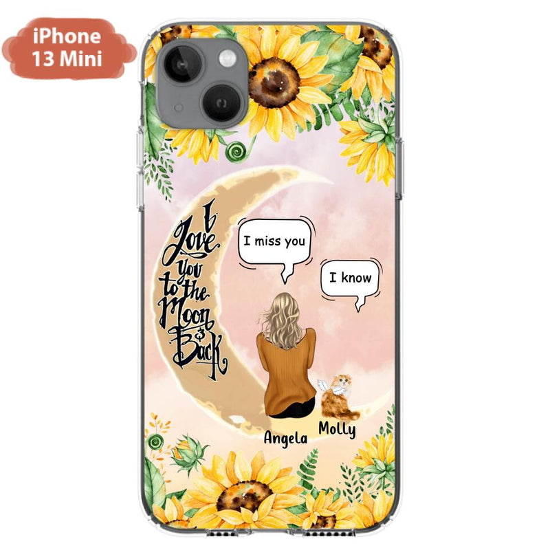 Personalized Memorial Cat Sun Flower Phone Case - Up to 6 Cats - Memorial Gift Idea For Cat Lover - I Love You To The Moon And Back - Case For iPhone And Samsung