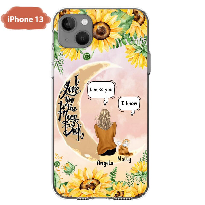 Personalized Memorial Cat Sun Flower Phone Case - Up to 6 Cats - Memorial Gift Idea For Cat Lover - I Love You To The Moon And Back - Case For iPhone And Samsung