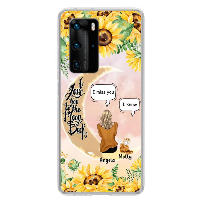 Custom Personalized Memorial Cat Sun Flower Phone Case - Upto 6 Cats - Memorial Gift Idea For Cat Lover - I Love You To The Moon And Back - Case For Xiaomi, Oppo And Huawei