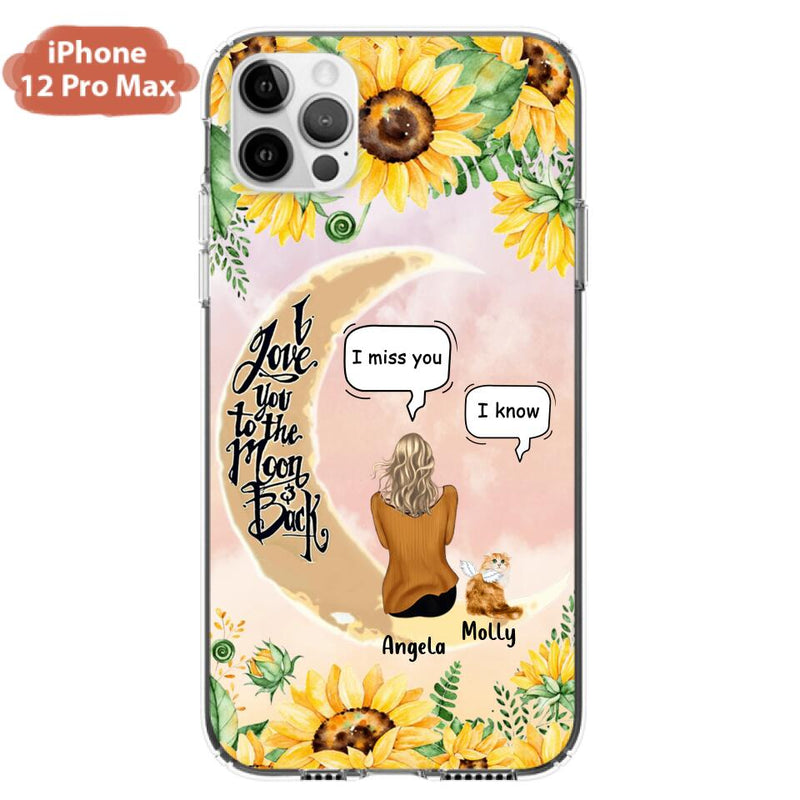 Personalized Memorial Cat Sun Flower Phone Case - Up to 6 Cats - Memorial Gift Idea For Cat Lover - I Love You To The Moon And Back - Case For iPhone And Samsung