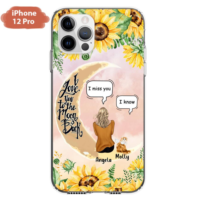 Personalized Memorial Cat Sun Flower Phone Case - Up to 6 Cats - Memorial Gift Idea For Cat Lover - I Love You To The Moon And Back - Case For iPhone And Samsung