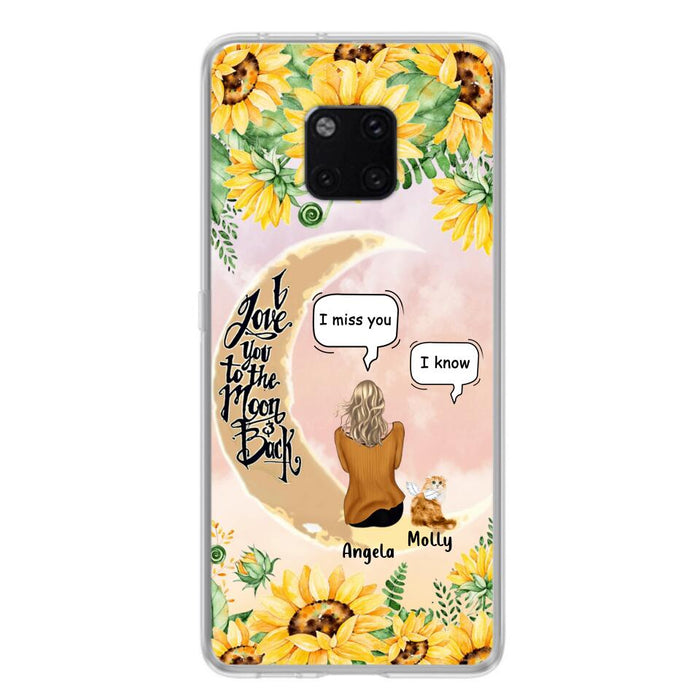 Custom Personalized Memorial Cat Sun Flower Phone Case - Upto 6 Cats - Memorial Gift Idea For Cat Lover - I Love You To The Moon And Back - Case For Xiaomi, Oppo And Huawei