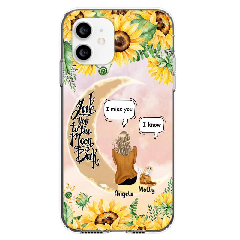 Personalized Memorial Cat Sun Flower Phone Case - Up to 6 Cats - Memorial Gift Idea For Cat Lover - I Love You To The Moon And Back - Case For iPhone And Samsung