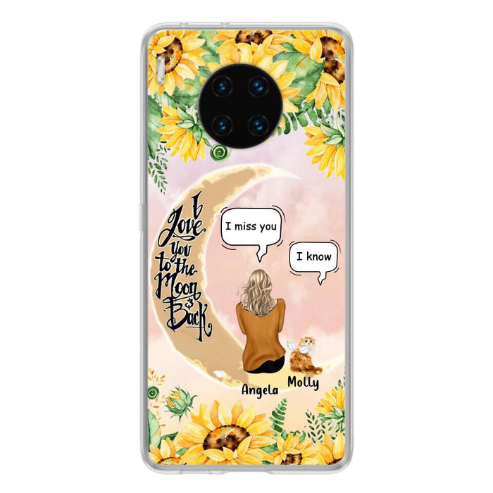 Custom Personalized Memorial Cat Sun Flower Phone Case - Upto 6 Cats - Memorial Gift Idea For Cat Lover - I Love You To The Moon And Back - Case For Xiaomi, Oppo And Huawei