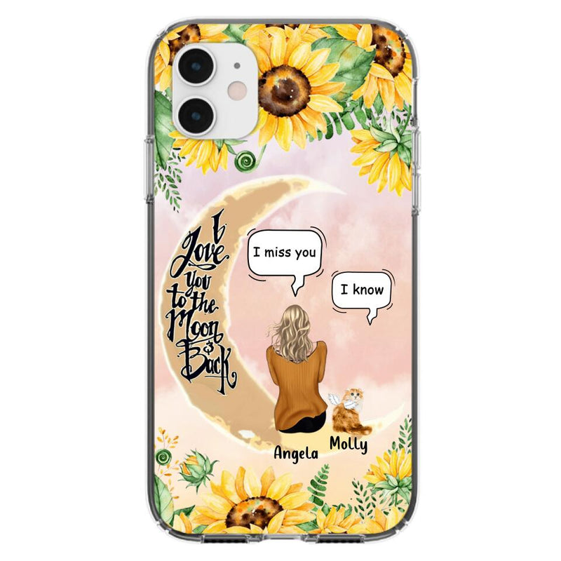 Personalized Memorial Cat Sun Flower Phone Case - Up to 6 Cats - Memorial Gift Idea For Cat Lover - I Love You To The Moon And Back - Case For iPhone And Samsung