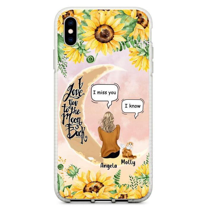 Custom Personalized Memorial Cat Sun Flower Phone Case - Upto 6 Cats - Memorial Gift Idea For Cat Lover - I Love You To The Moon And Back - Case For iPhone And Samsung