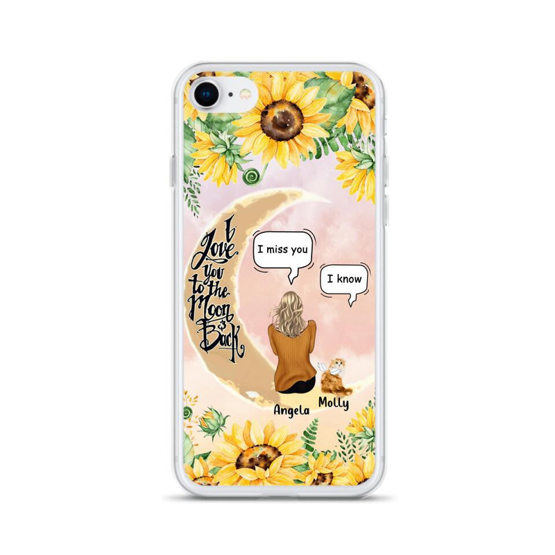 Personalized Memorial Cat Sun Flower Phone Case - Up to 6 Cats - Memorial Gift Idea For Cat Lover - I Love You To The Moon And Back - Case For iPhone And Samsung
