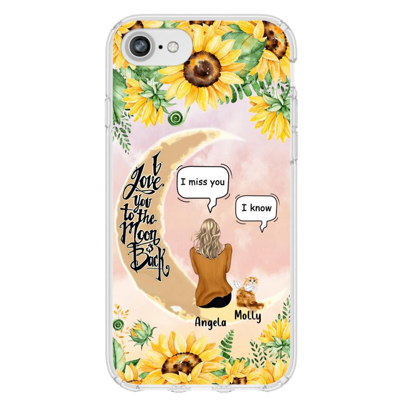 Personalized Memorial Cat Sun Flower Phone Case - Up to 6 Cats - Memorial Gift Idea For Cat Lover - I Love You To The Moon And Back - Case For iPhone And Samsung
