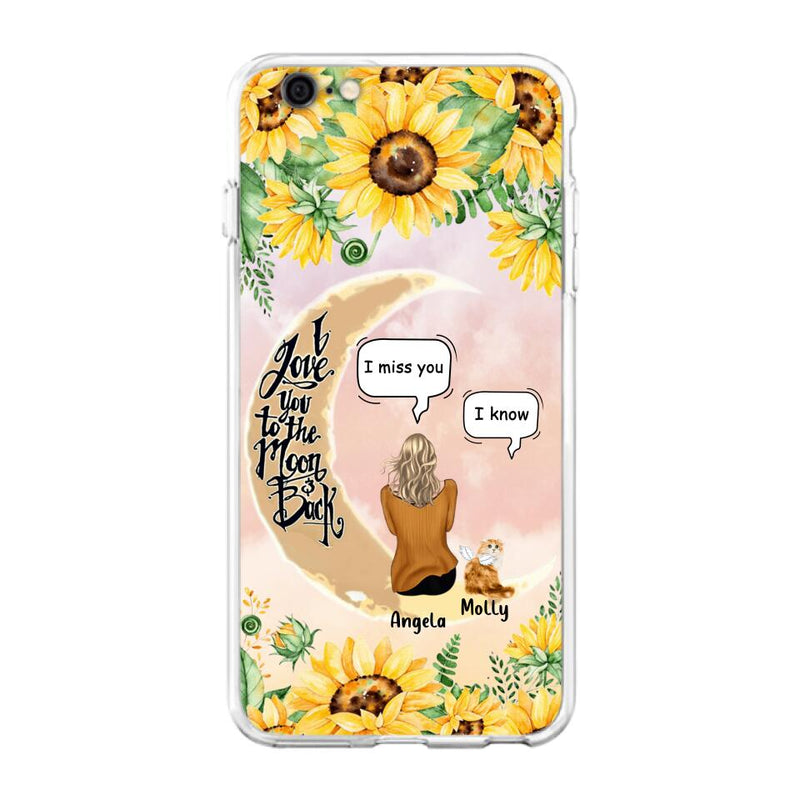 Personalized Memorial Cat Sun Flower Phone Case - Up to 6 Cats - Memorial Gift Idea For Cat Lover - I Love You To The Moon And Back - Case For iPhone And Samsung