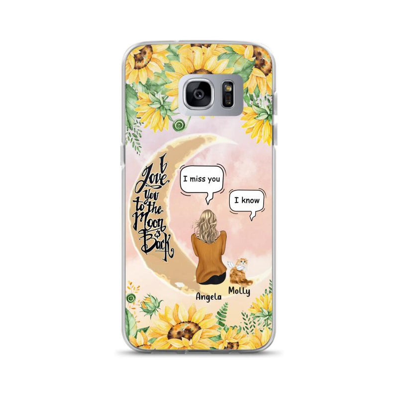 Personalized Memorial Cat Sun Flower Phone Case - Up to 6 Cats - Memorial Gift Idea For Cat Lover - I Love You To The Moon And Back - Case For iPhone And Samsung