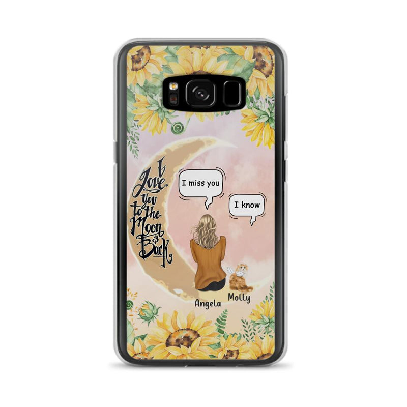 Personalized Memorial Cat Sun Flower Phone Case - Up to 6 Cats - Memorial Gift Idea For Cat Lover - I Love You To The Moon And Back - Case For iPhone And Samsung
