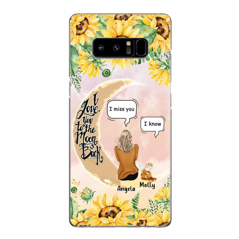 Personalized Memorial Cat Sun Flower Phone Case - Up to 6 Cats - Memorial Gift Idea For Cat Lover - I Love You To The Moon And Back - Case For iPhone And Samsung