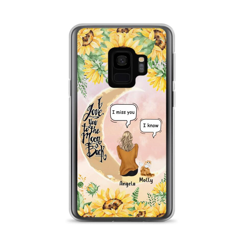Personalized Memorial Cat Sun Flower Phone Case - Up to 6 Cats - Memorial Gift Idea For Cat Lover - I Love You To The Moon And Back - Case For iPhone And Samsung