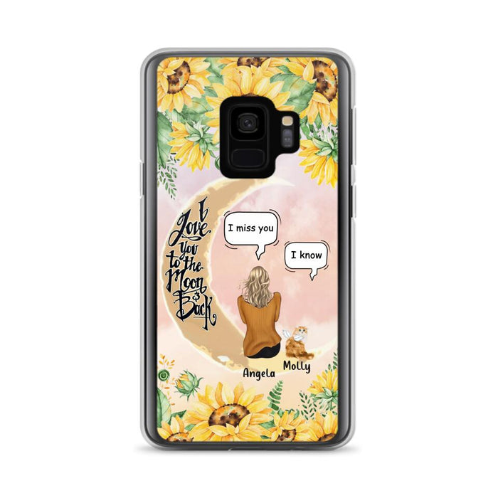 Custom Personalized Memorial Cat Sun Flower Phone Case - Upto 6 Cats - Memorial Gift Idea For Cat Lover - I Love You To The Moon And Back - Case For iPhone And Samsung