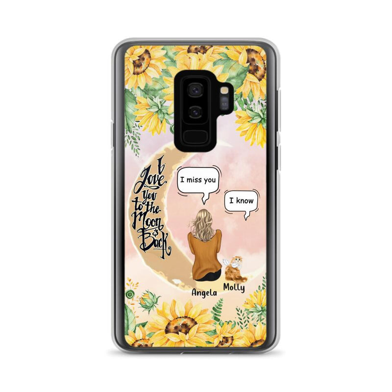 Personalized Memorial Cat Sun Flower Phone Case - Up to 6 Cats - Memorial Gift Idea For Cat Lover - I Love You To The Moon And Back - Case For iPhone And Samsung