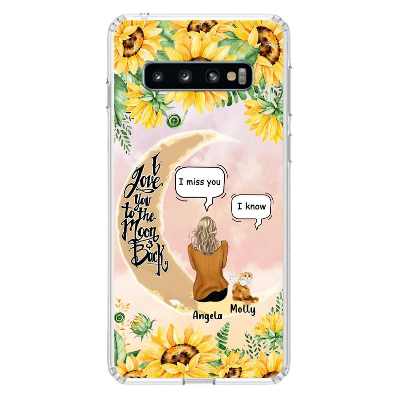 Personalized Memorial Cat Sun Flower Phone Case - Up to 6 Cats - Memorial Gift Idea For Cat Lover - I Love You To The Moon And Back - Case For iPhone And Samsung