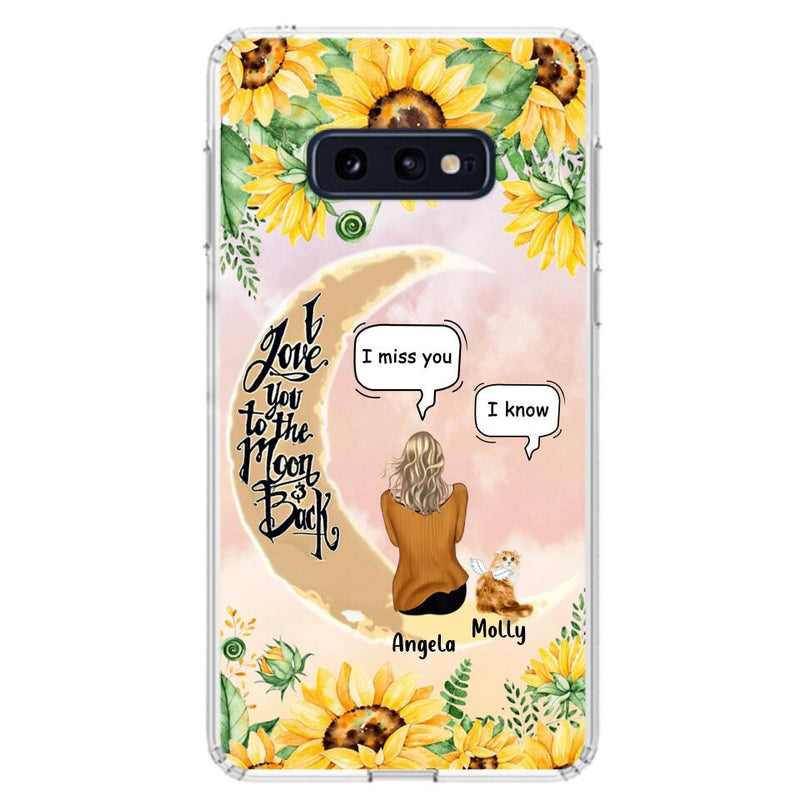 Personalized Memorial Cat Sun Flower Phone Case - Up to 6 Cats - Memorial Gift Idea For Cat Lover - I Love You To The Moon And Back - Case For iPhone And Samsung