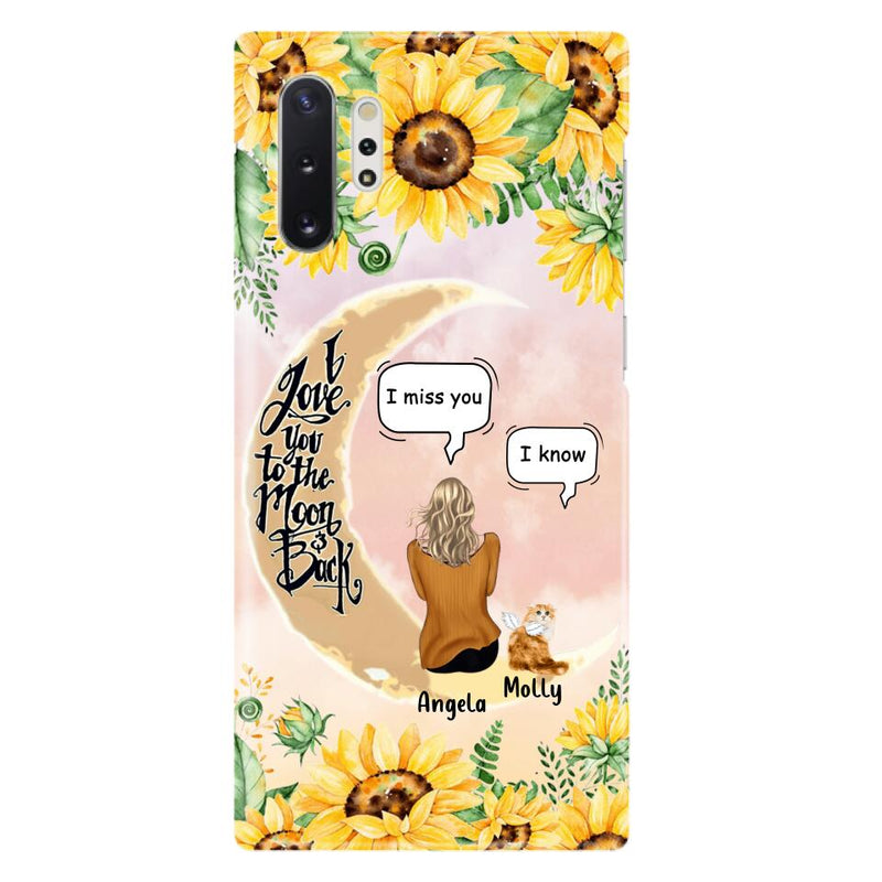 Personalized Memorial Cat Sun Flower Phone Case - Up to 6 Cats - Memorial Gift Idea For Cat Lover - I Love You To The Moon And Back - Case For iPhone And Samsung