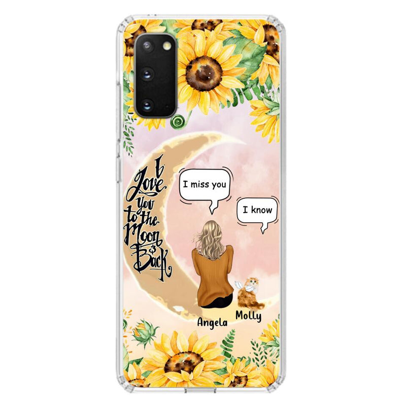 Personalized Memorial Cat Sun Flower Phone Case - Up to 6 Cats - Memorial Gift Idea For Cat Lover - I Love You To The Moon And Back - Case For iPhone And Samsung