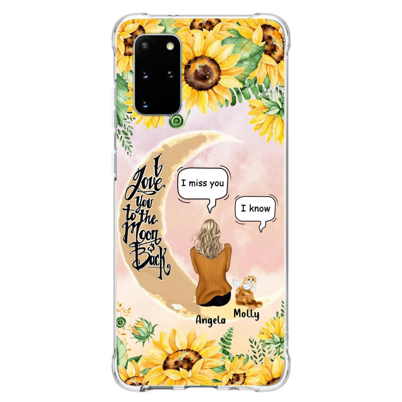 Personalized Memorial Cat Sun Flower Phone Case - Up to 6 Cats - Memorial Gift Idea For Cat Lover - I Love You To The Moon And Back - Case For iPhone And Samsung