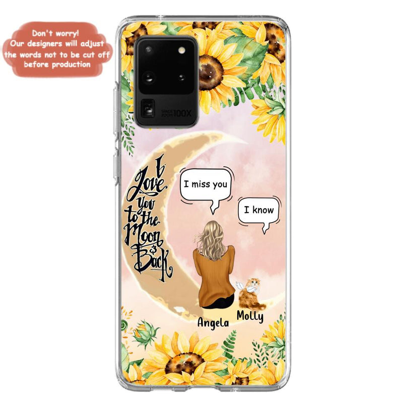Personalized Memorial Cat Sun Flower Phone Case - Up to 6 Cats - Memorial Gift Idea For Cat Lover - I Love You To The Moon And Back - Case For iPhone And Samsung