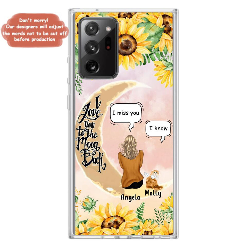 Personalized Memorial Cat Sun Flower Phone Case - Up to 6 Cats - Memorial Gift Idea For Cat Lover - I Love You To The Moon And Back - Case For iPhone And Samsung