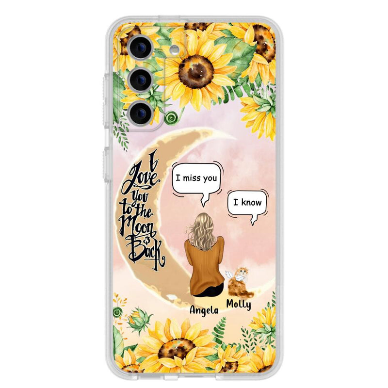 Personalized Memorial Cat Sun Flower Phone Case - Up to 6 Cats - Memorial Gift Idea For Cat Lover - I Love You To The Moon And Back - Case For iPhone And Samsung