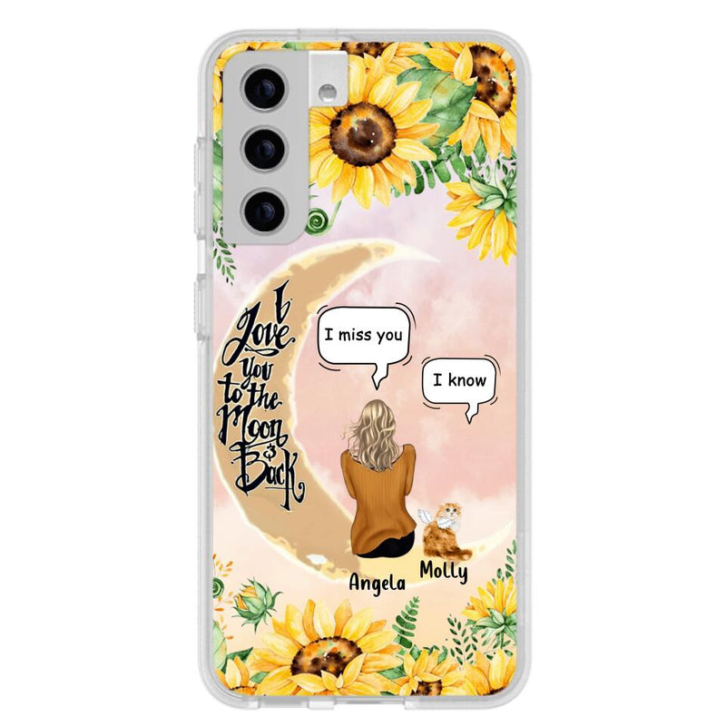Personalized Memorial Cat Sun Flower Phone Case - Up to 6 Cats - Memorial Gift Idea For Cat Lover - I Love You To The Moon And Back - Case For iPhone And Samsung
