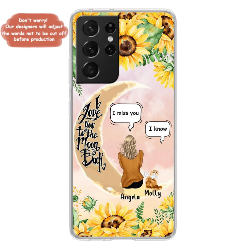 Personalized Memorial Cat Sun Flower Phone Case - Up to 6 Cats - Memorial Gift Idea For Cat Lover - I Love You To The Moon And Back - Case For iPhone And Samsung