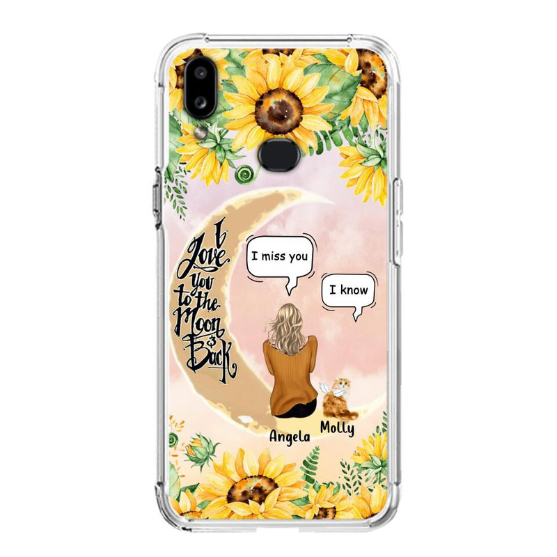 Personalized Memorial Cat Sun Flower Phone Case - Up to 6 Cats - Memorial Gift Idea For Cat Lover - I Love You To The Moon And Back - Case For iPhone And Samsung
