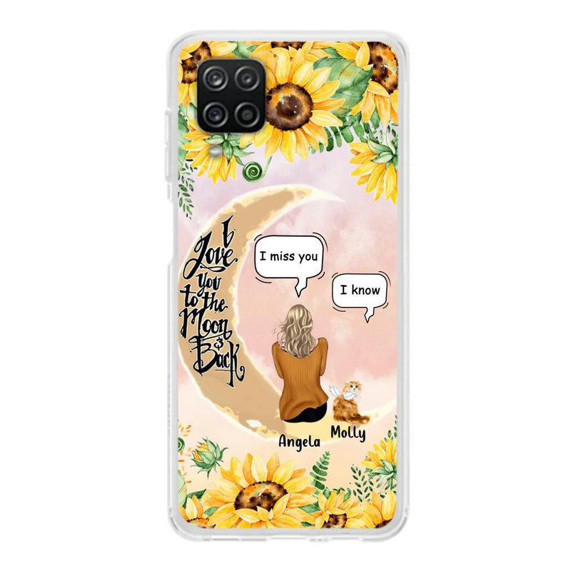 Personalized Memorial Cat Sun Flower Phone Case - Up to 6 Cats - Memorial Gift Idea For Cat Lover - I Love You To The Moon And Back - Case For iPhone And Samsung