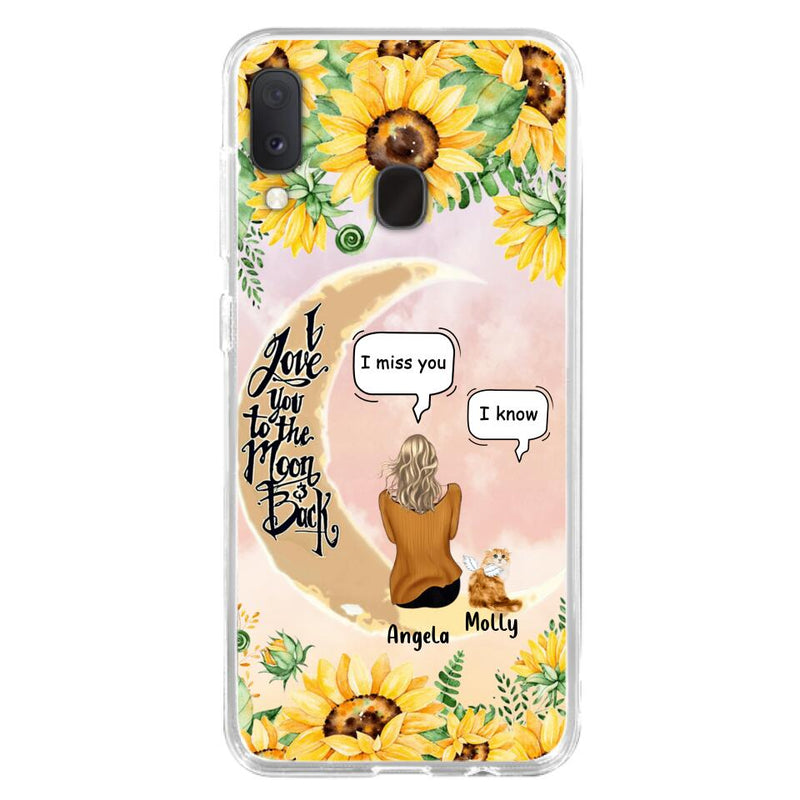 Personalized Memorial Cat Sun Flower Phone Case - Up to 6 Cats - Memorial Gift Idea For Cat Lover - I Love You To The Moon And Back - Case For iPhone And Samsung