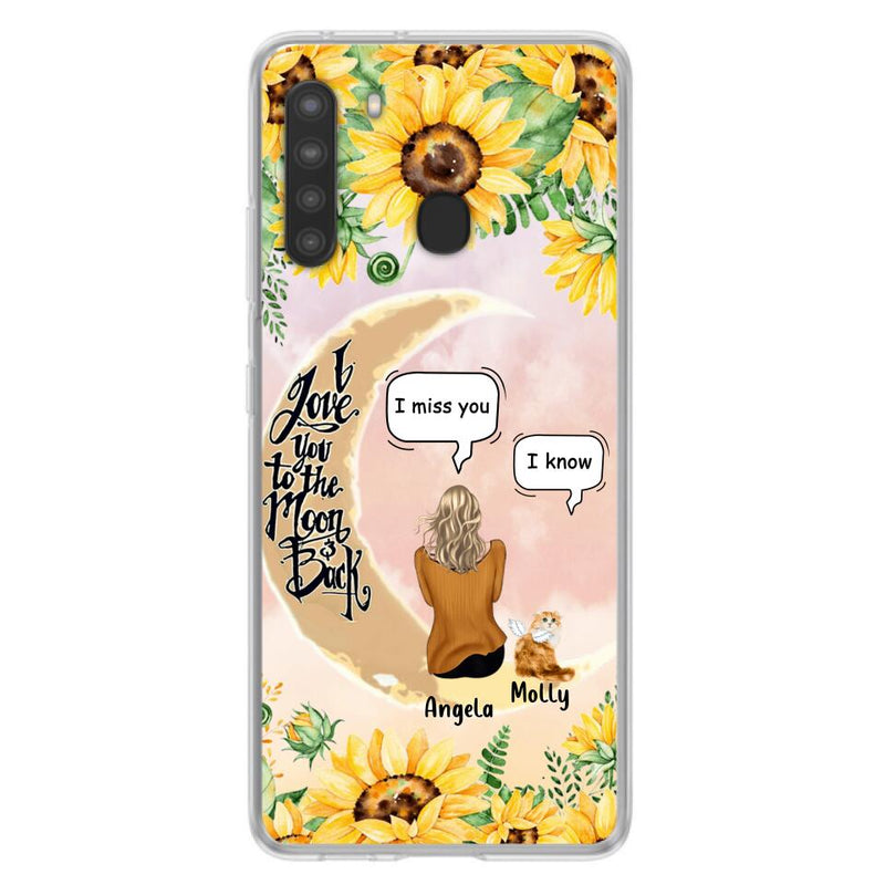 Personalized Memorial Cat Sun Flower Phone Case - Up to 6 Cats - Memorial Gift Idea For Cat Lover - I Love You To The Moon And Back - Case For iPhone And Samsung