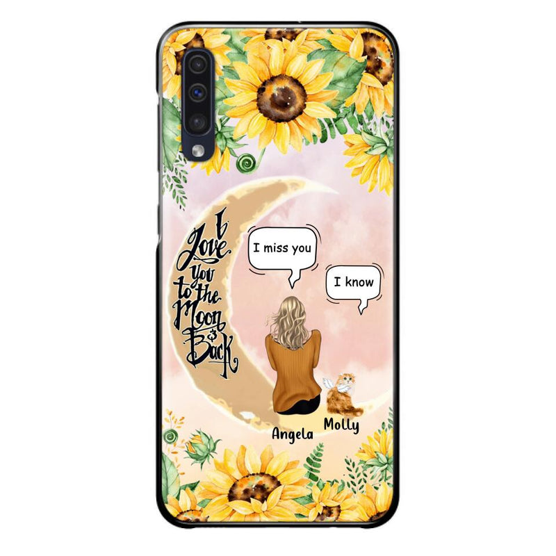 Personalized Memorial Cat Sun Flower Phone Case - Up to 6 Cats - Memorial Gift Idea For Cat Lover - I Love You To The Moon And Back - Case For iPhone And Samsung