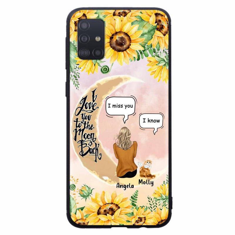Personalized Memorial Cat Sun Flower Phone Case - Up to 6 Cats - Memorial Gift Idea For Cat Lover - I Love You To The Moon And Back - Case For iPhone And Samsung