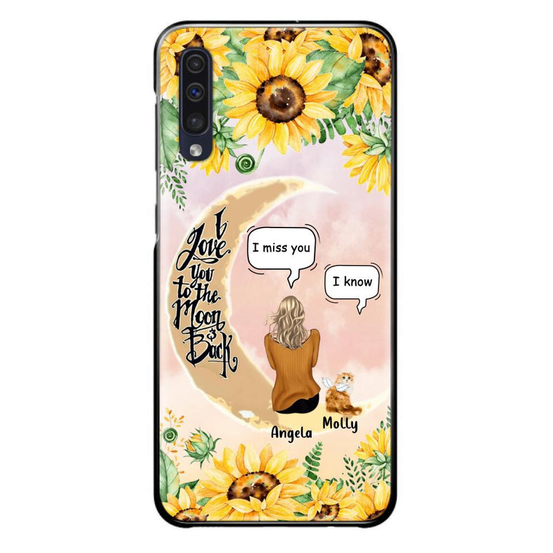 Personalized Memorial Cat Sun Flower Phone Case - Up to 6 Cats - Memorial Gift Idea For Cat Lover - I Love You To The Moon And Back - Case For iPhone And Samsung