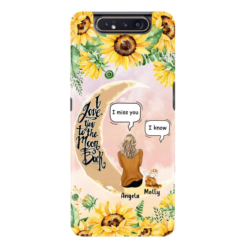 Personalized Memorial Cat Sun Flower Phone Case - Up to 6 Cats - Memorial Gift Idea For Cat Lover - I Love You To The Moon And Back - Case For iPhone And Samsung