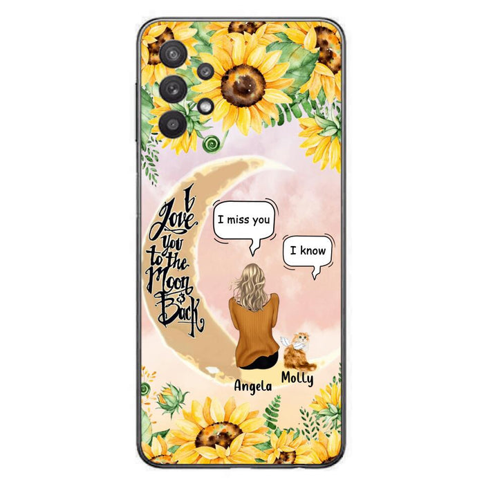 Custom Personalized Memorial Cat Sun Flower Phone Case - Upto 6 Cats - Memorial Gift Idea For Cat Lover - I Love You To The Moon And Back - Case For iPhone And Samsung