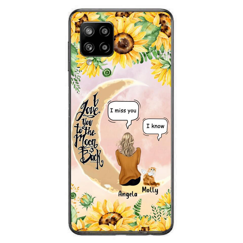 Personalized Memorial Cat Sun Flower Phone Case - Up to 6 Cats - Memorial Gift Idea For Cat Lover - I Love You To The Moon And Back - Case For iPhone And Samsung