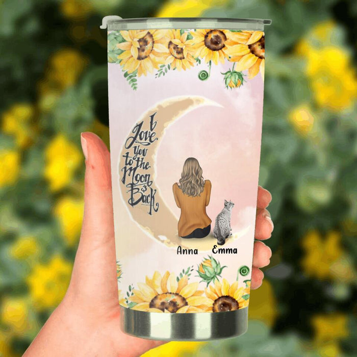 Custom Personalized Cat Sun Flower Tumbler - Upto 6 Cats - Gift Idea For Cat Lover - I Love You To The Moon And Back