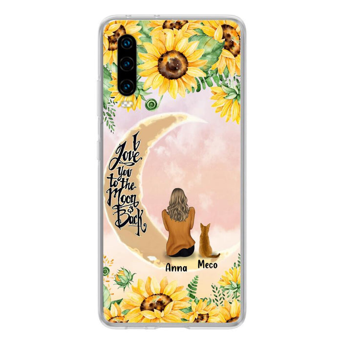 Custom Personalized Cat Sun Flower Phone Case - Upto 6 Cats - Gift Idea For Cat Lover - I Love You To The Moon And Back - Case For Xiaomi, Oppo And Huawei