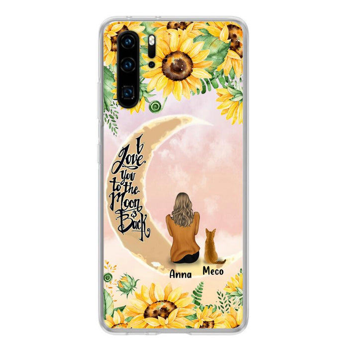 Custom Personalized Cat Sun Flower Phone Case - Upto 6 Cats - Gift Idea For Cat Lover - I Love You To The Moon And Back - Case For Xiaomi, Oppo And Huawei